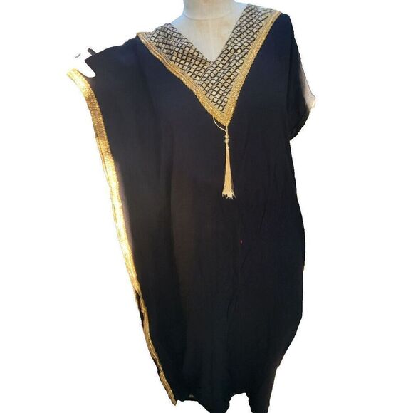 Tiba Fashion Gold Trimmed Kaftan Tassel Robe - Picture 3 of 5